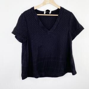Cecilie‎ Copnehagen Black Textured Short Sleeve V-Neck Top Women's Size Large